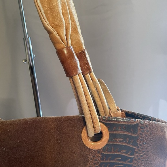 SABRINA SCALA Vintage Brown Suede Medium Leather Tote Hobo Handbag Purse - Picture 3 of 16